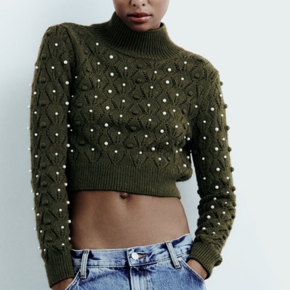 NWT Zara knit open back pearly sweater